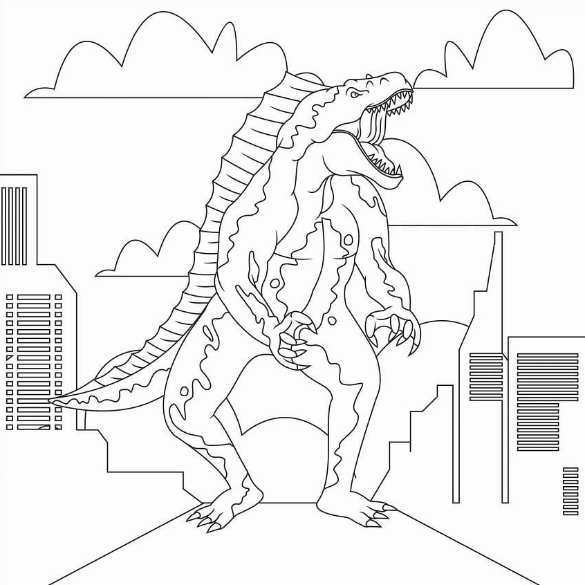 tranh to màu khủng long godzilla tiến vào trung tâm thành phố