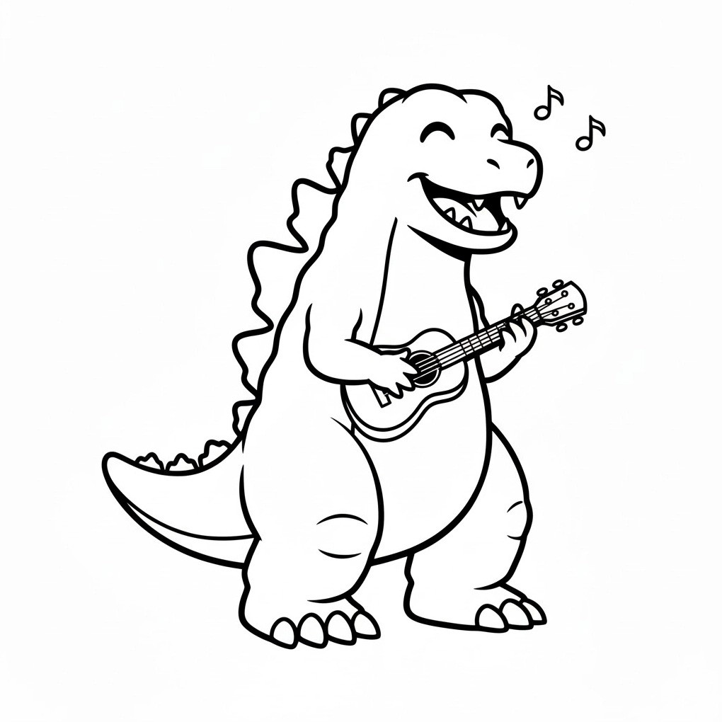 tranh to màu khủng long godzilla trổ tài chơi đàn điêu luyện