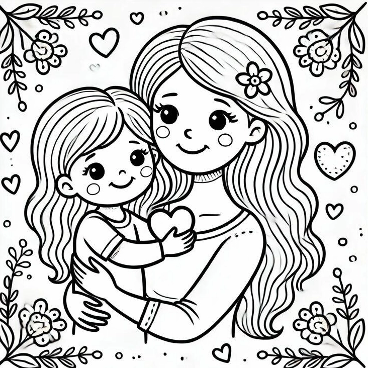 Tranh tô màu mẹ yêu con dạy bé hiểu tình cảm gia đình nuôi dưỡng lòng biết ơn từ nhỏ