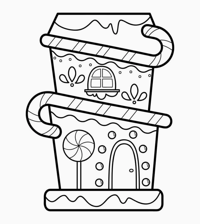Tranh tô màu ngôi nhà bánh kẹo ngọt ngào với mái ngói làm từ kem và kẹo