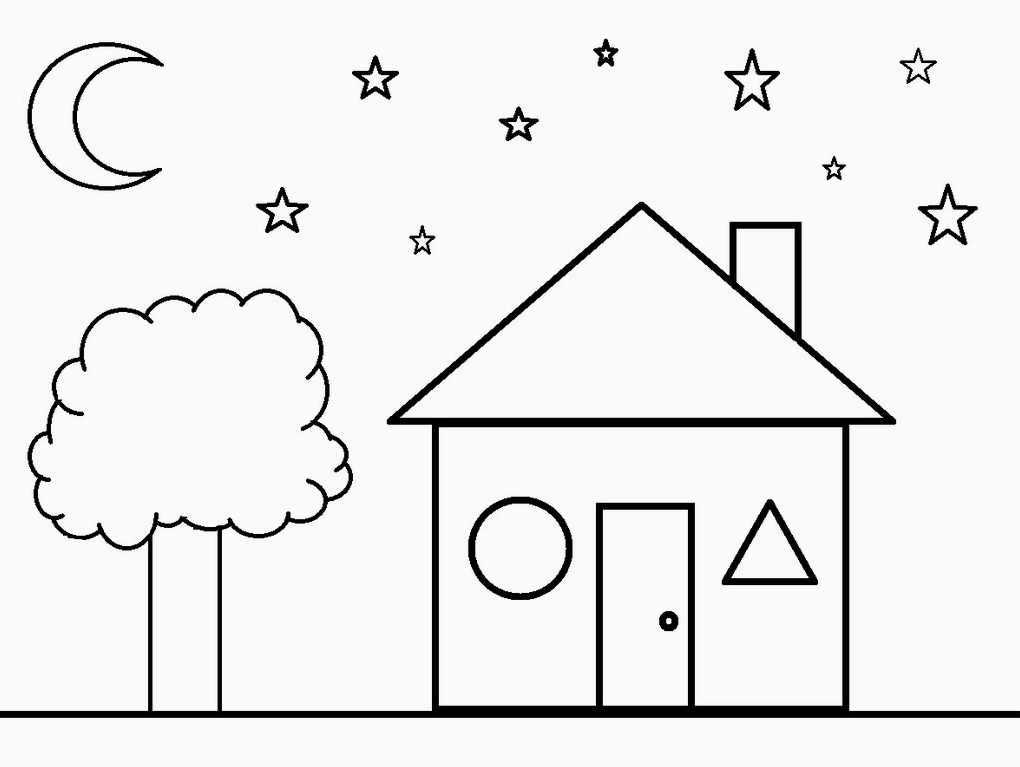 Tranh tô màu ngôi nhà biệt thự cho trẻ mầm non số 4 với cây xanh bao quanh