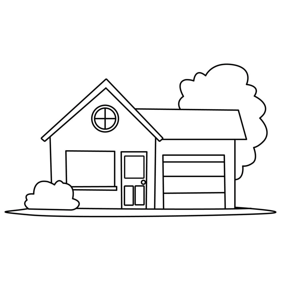 Tranh tô màu ngôi nhà biệt thự cho trẻ mầm non số 6 cảnh vật tươi sáng