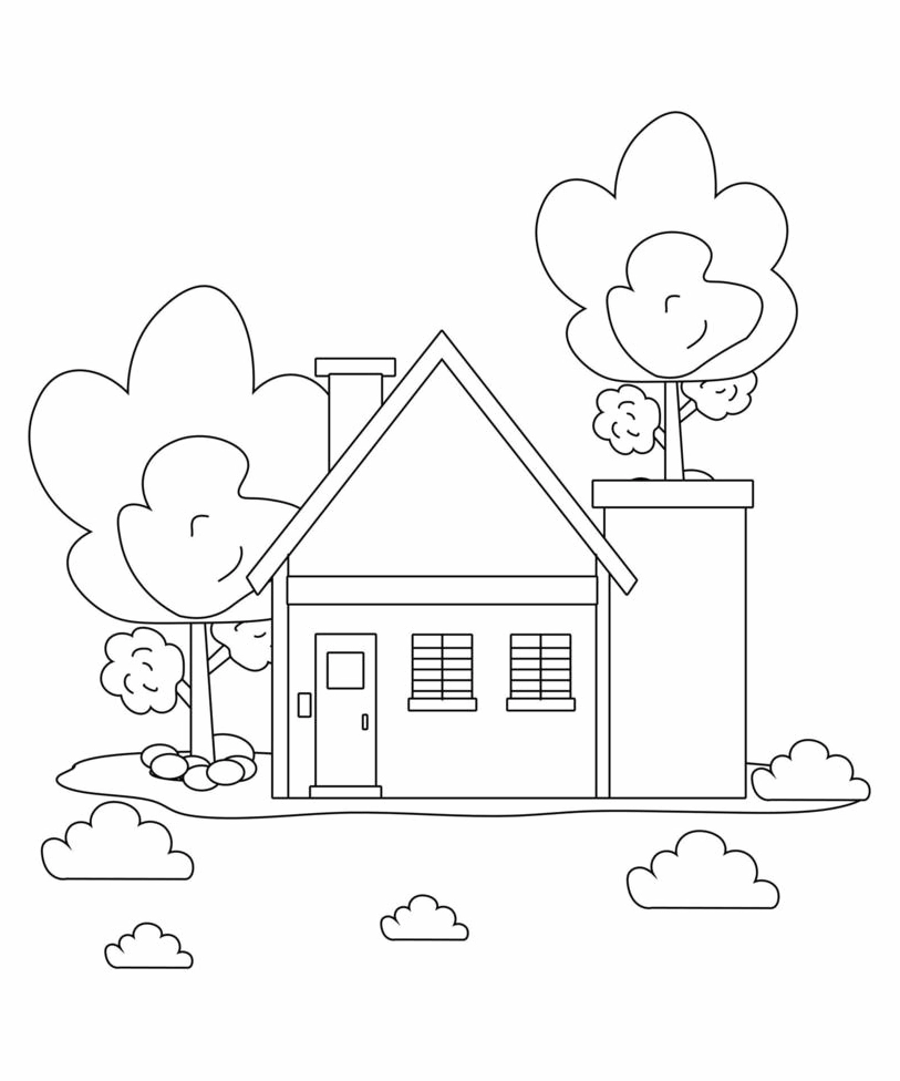 Tranh tô màu ngôi nhà biệt thự cho trẻ mầm non số 7 ngôi nhà bên dòng suối