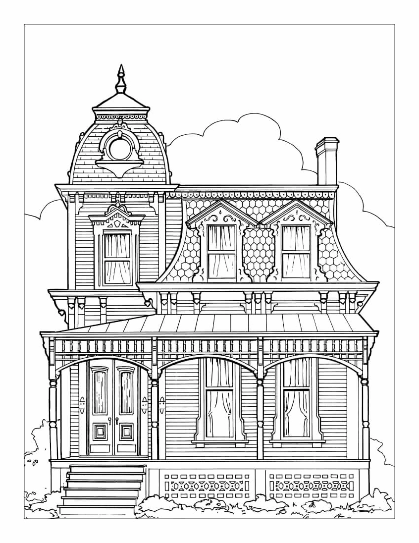 Tranh tô màu ngôi nhà biệt thự mang nét kiến trúc cổ xưa