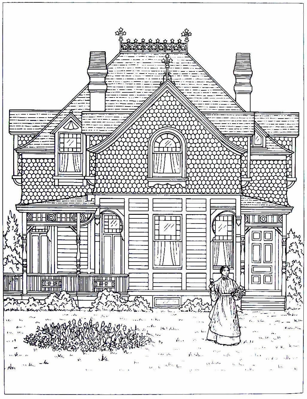 Tranh tô màu ngôi nhà biệt thự thiết kế hiện đại và sang trọng