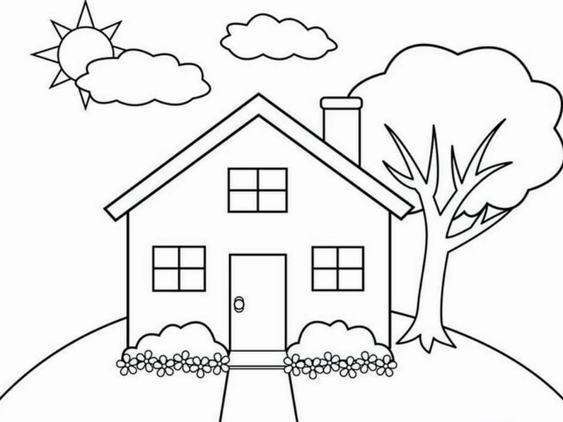 tranh tô màu ngôi nhà cao tầng cho bé