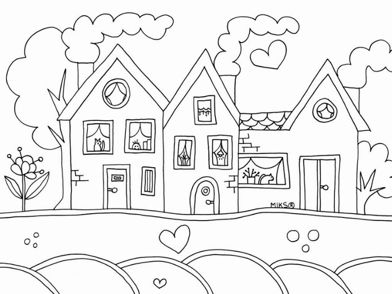 tranh tô màu ngôi nhà cho bé có cây táo