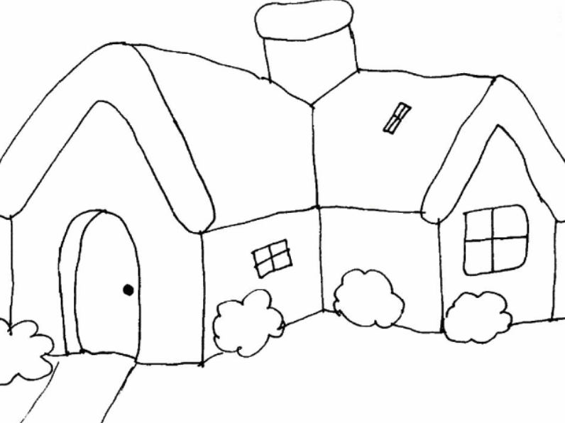 tranh tô màu ngôi nhà cho bé có hàng rào gỗ