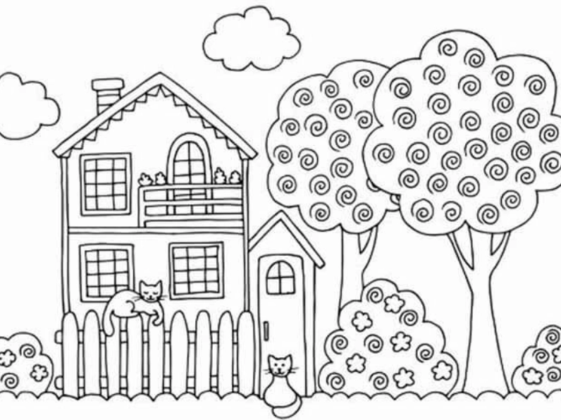 tranh tô màu ngôi nhà cho bé có ống khói