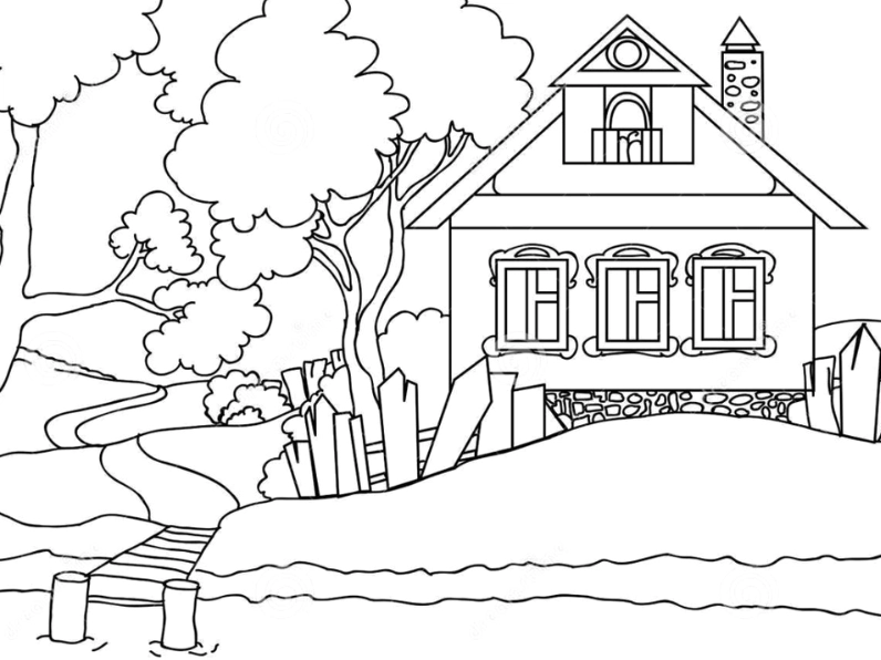 tranh tô màu ngôi nhà cho bé có xích đu