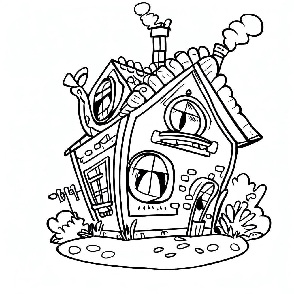 tranh tô màu ngôi nhà cho bé hài hước