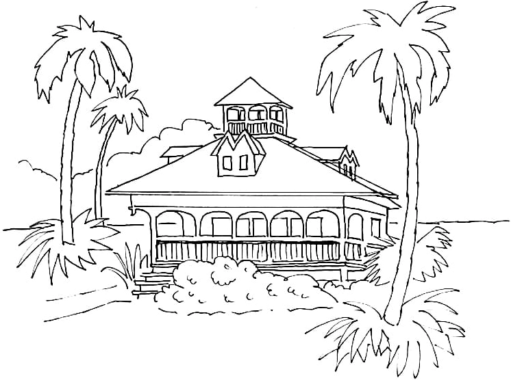 tranh tô màu ngôi nhà cho bé kiểu biệt thự sang trọng