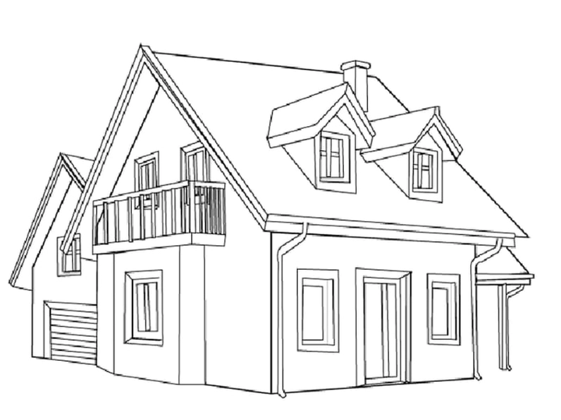 tranh tô màu ngôi nhà cho bé mái thái