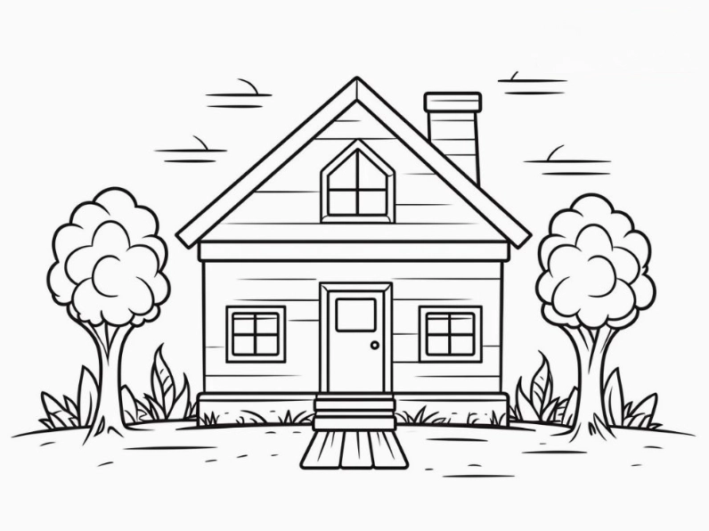 tranh tô màu ngôi nhà cho bé mùa đông