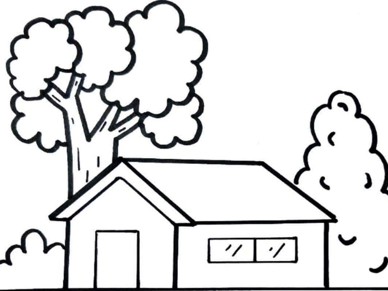 tranh tô màu ngôi nhà cho bé mùa thu