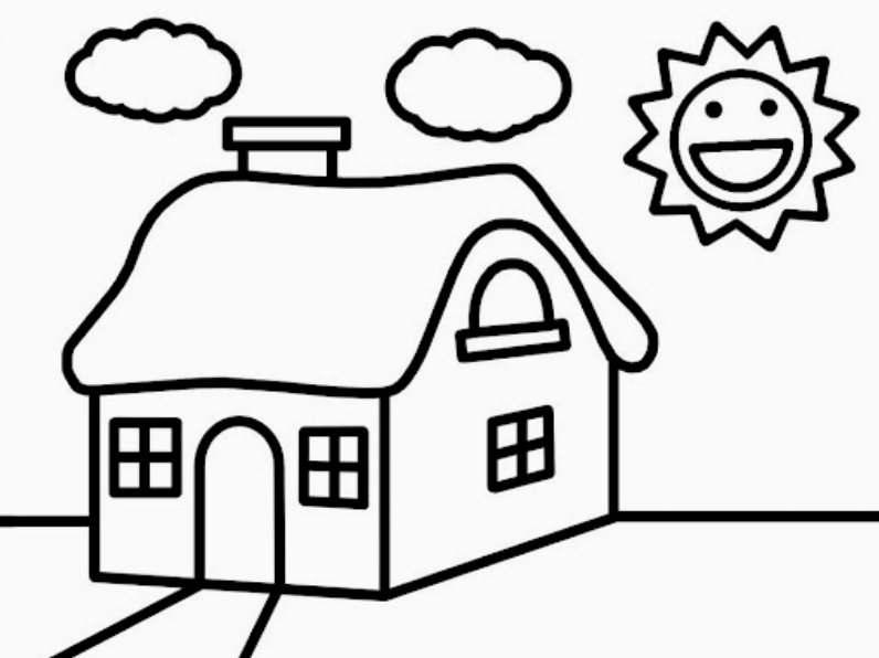 tranh tô màu ngôi nhà cho bé nét đứt sắc nét