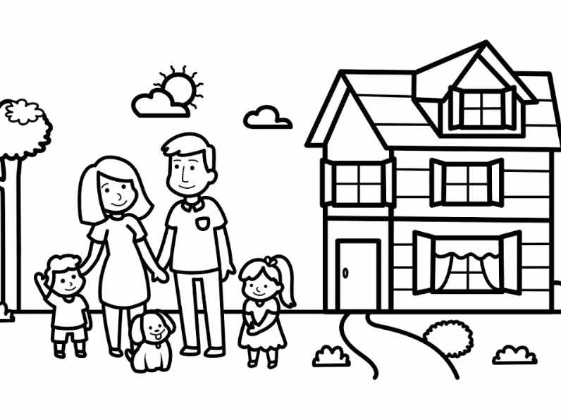 tranh tô màu ngôi nhà cho bé trên thảo nguyên