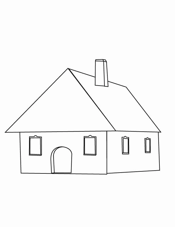 tranh tô màu ngôi nhà đơn giản với ống khói