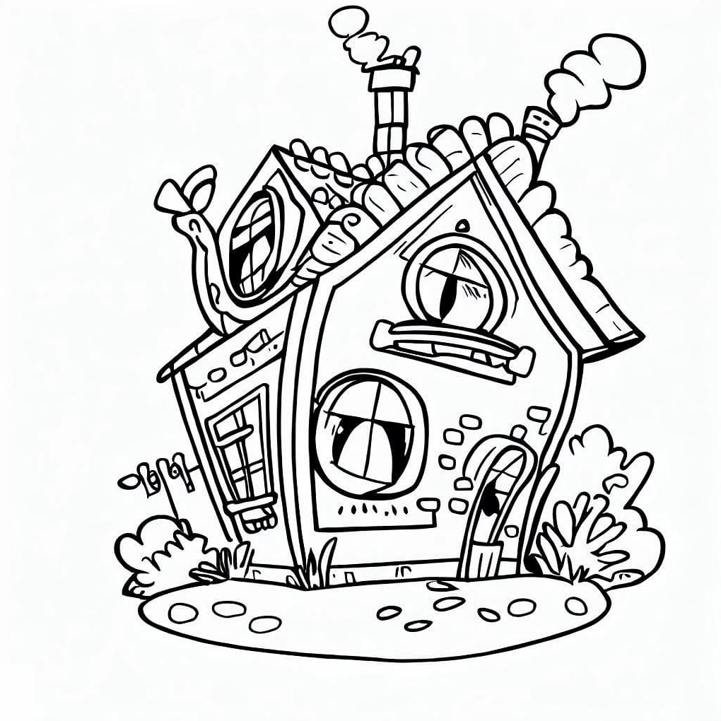 tranh tô màu ngôi nhà hài hước