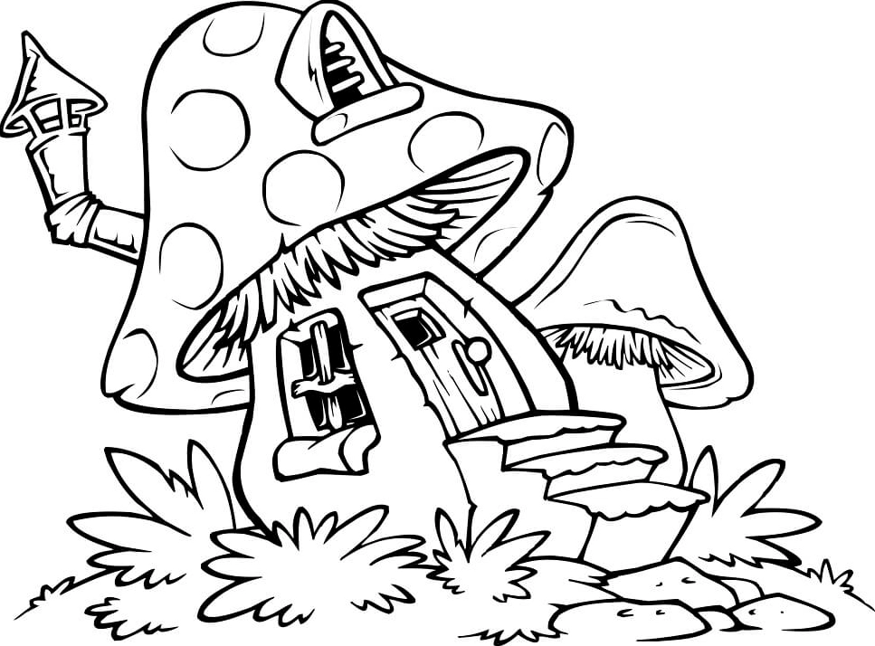 tranh tô màu ngôi nhà nấm