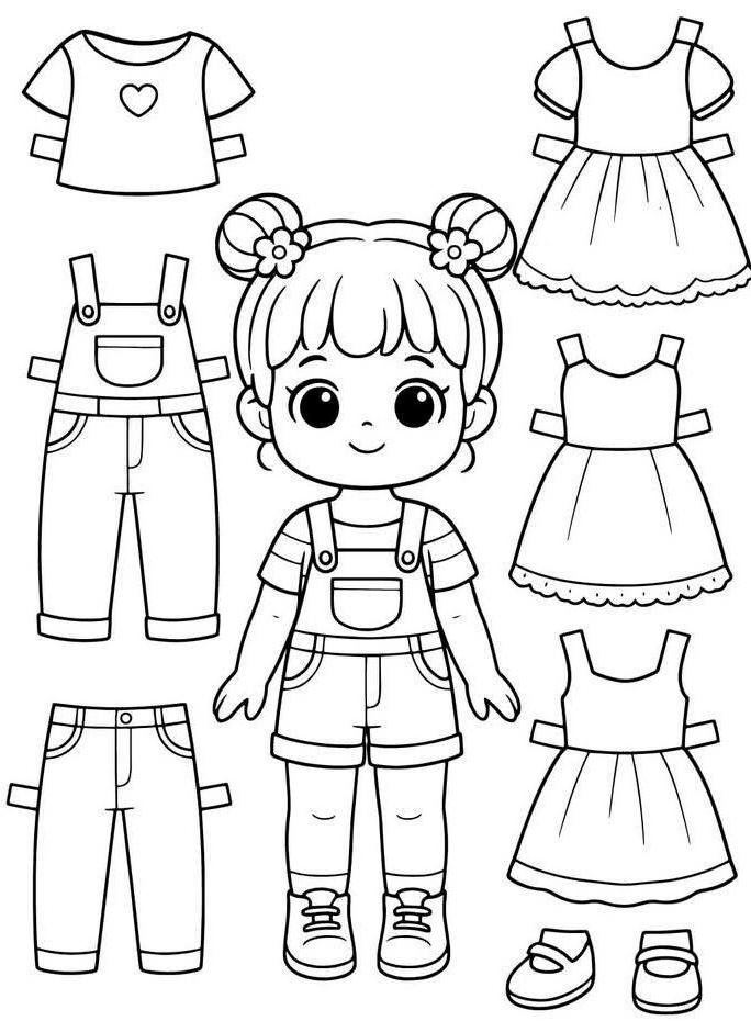 Tranh tô màu nhãn dán quần áo búp bê giúp các bé thỏa thích sáng tạo