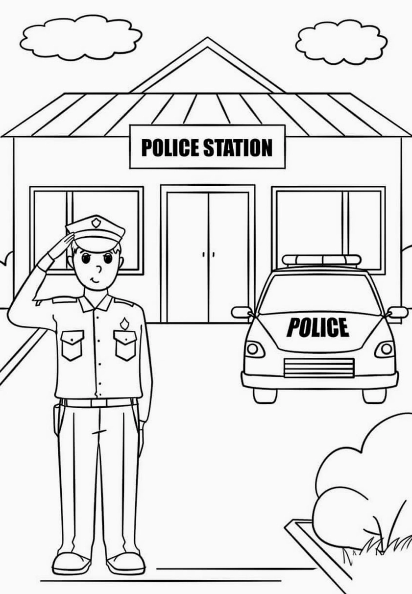 Tranh tô màu ô tô cảnh sát đang làm nhiệm vụ 4