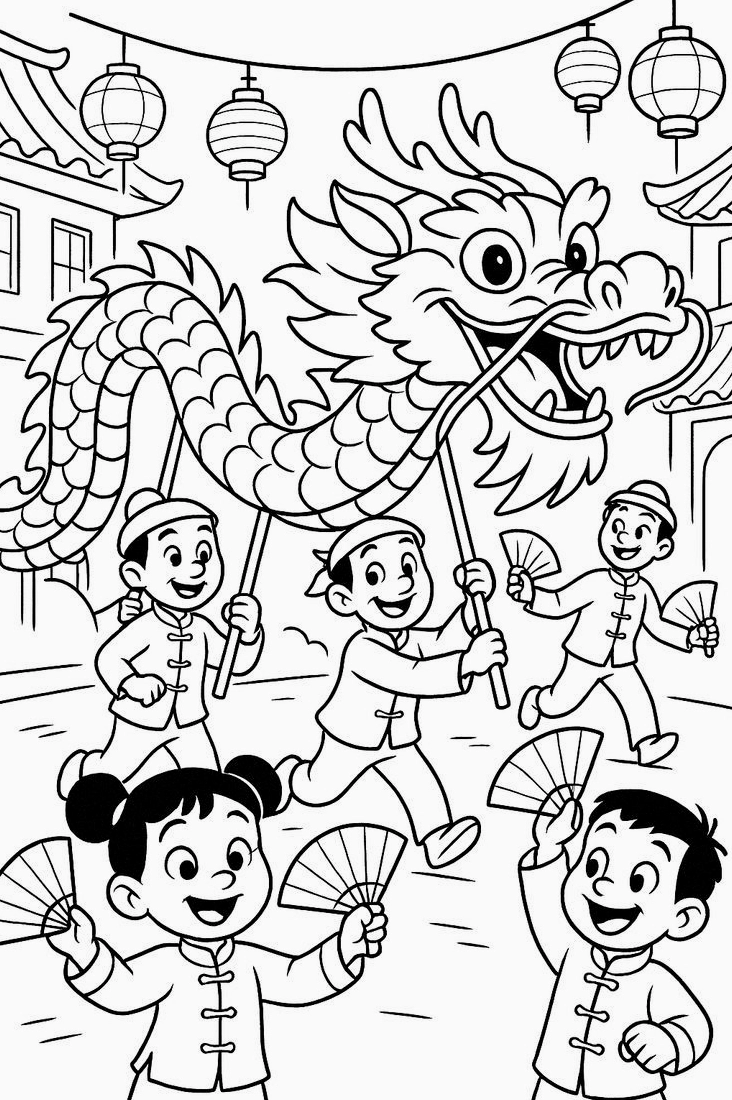 Tranh tô màu tết cho bé đi chợ hoa