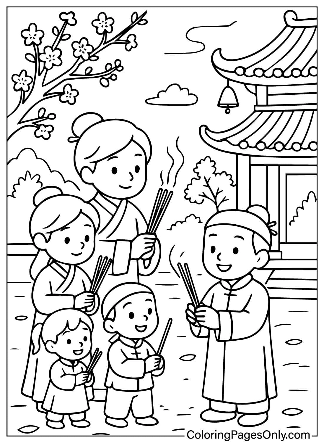 Tranh tô màu tết cho bé đi chúc tết