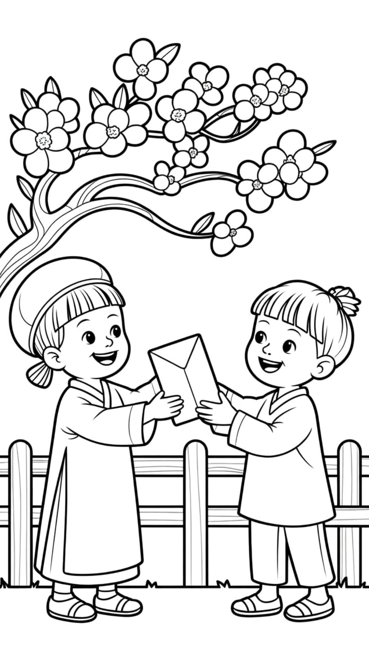 Tranh tô màu tết cho bé khám phá