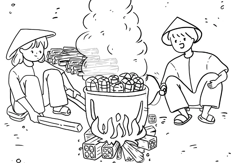 Tranh tô màu tết và mùa xuân rộn ràng tiếng cười