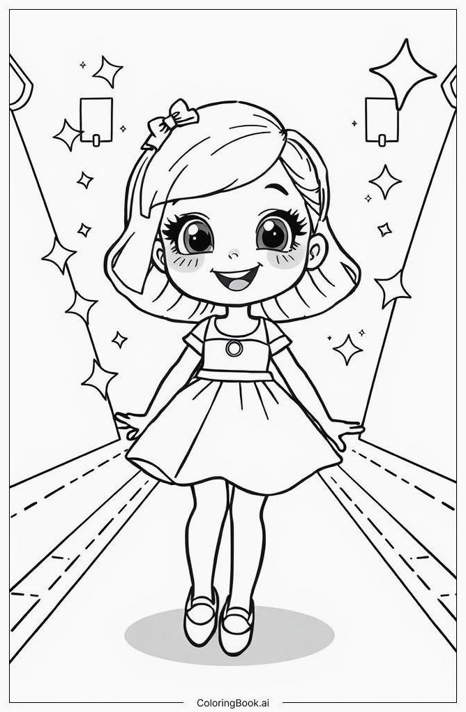 tranh tô màu váy bé gái biểu diễn thời trang