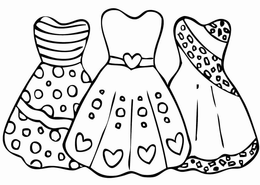tranh tô màu váy bé gái bộ ba chiếc váy