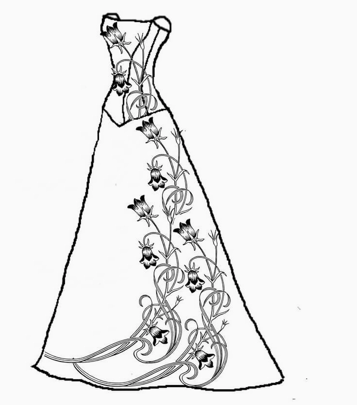 tranh tô màu váy bé gái họa tiết hoa rực rỡ
