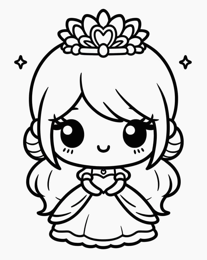 tranh tô màu váy bé gái phong cách chibi dễ thương