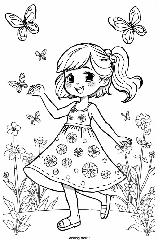 tranh tô màu váy bé gái phong cách mùa hè mát mẻ