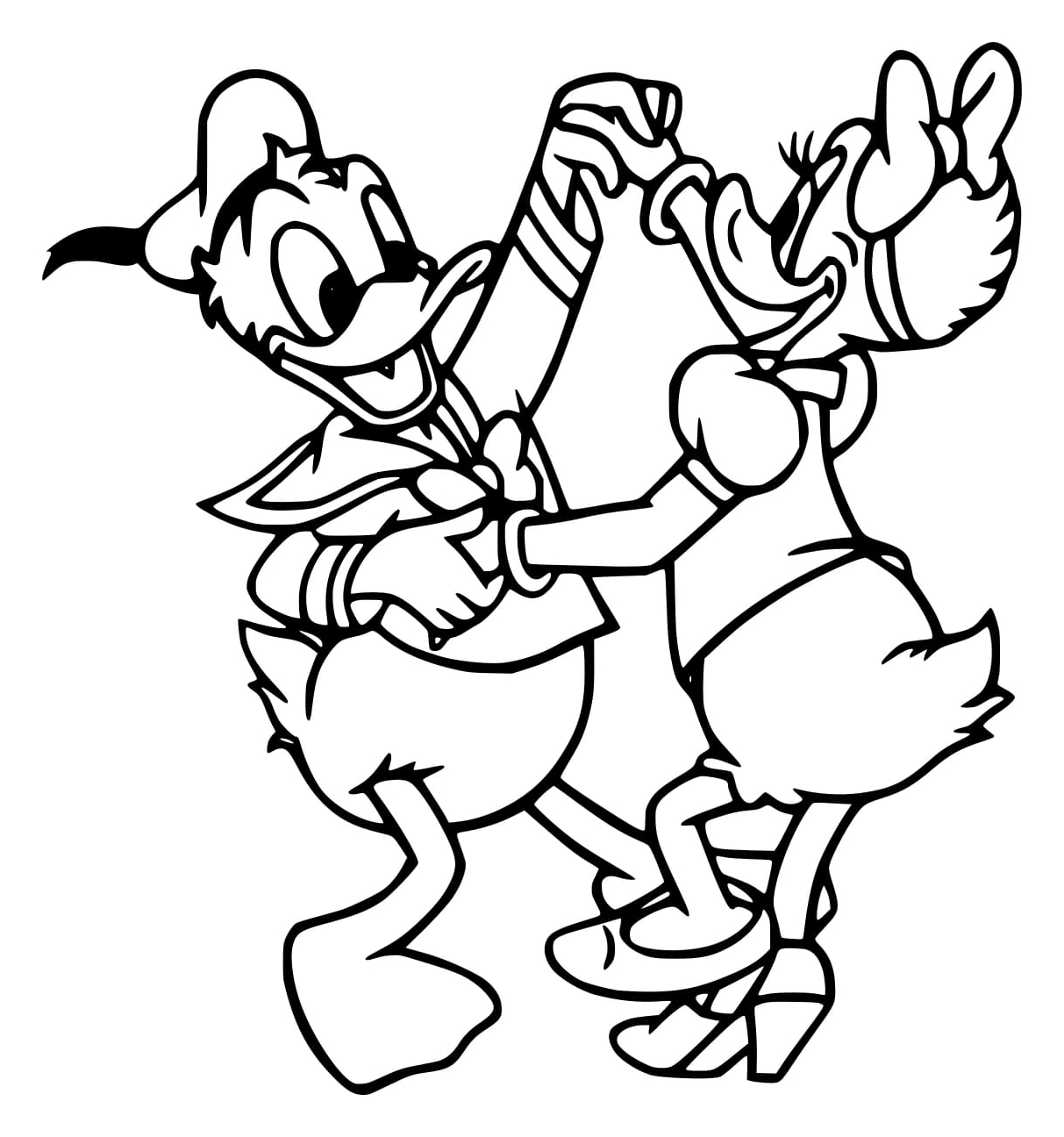 Tranh tô màu vịt donald nhảy múa tưng bừng