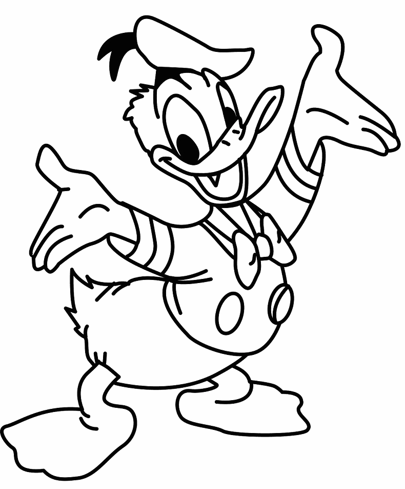 Tranh tô màu vịt donald vui vẻ thân thiện