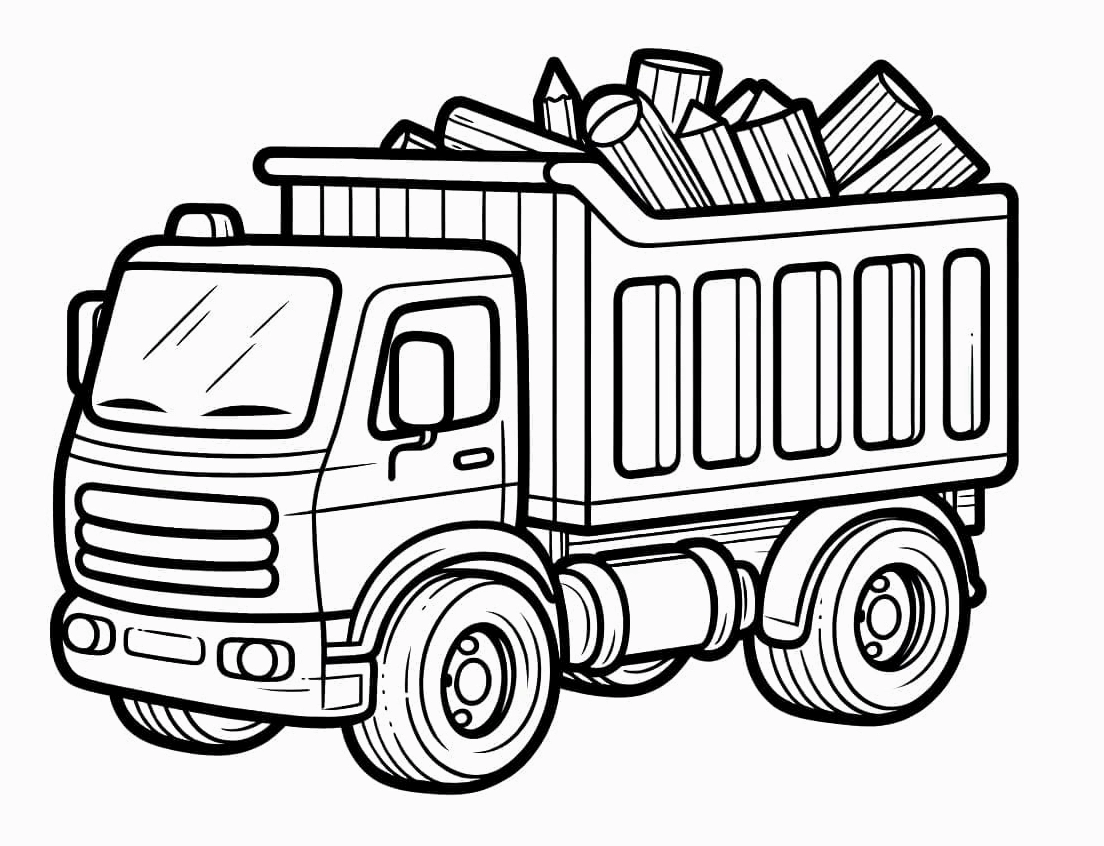 Tranh tô màu xe tải chở những khúc gỗ lớn vững chãi vượt qua mọi nẻo đường