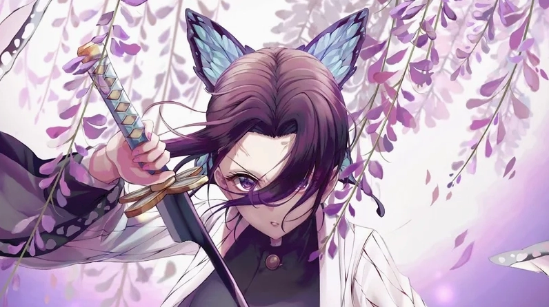 Trụ cột shinobu ngầu với ánh mắt sắc bén, thể hiện quyền lực