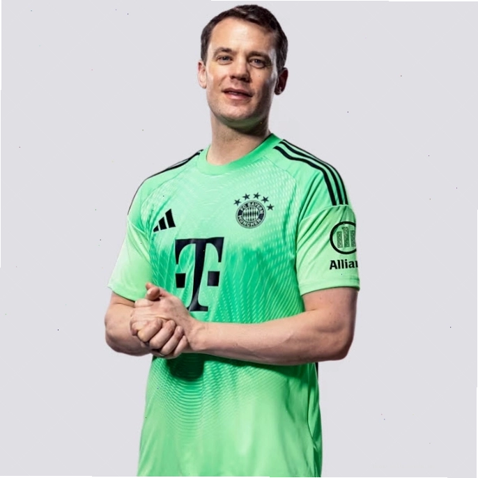 Chân dung thủ môn Manuel Neuer với ánh mắt quyết tâm và sự tự tin trong màu áo Bayern Munich