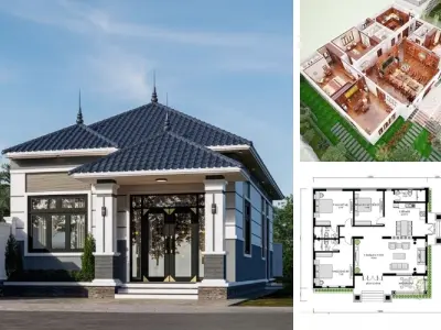 Gợi ý mẫu nhà 1 tầng 3 phòng ngủ hiện đại sang trọng nhất
