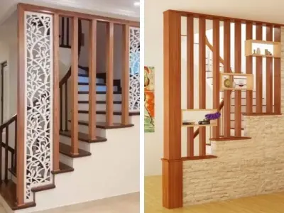 Gợi ý mẫu vách ngăn cầu thang gỗ sang trọng, tinh tế