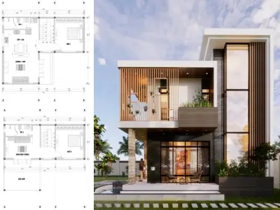 Top mẫu nhà 2 tầng chữ L đẹp hiện đại nhất 2025