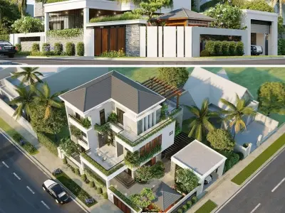 Mẫu thiết kế nhà chữ L 3 tầng đẹp tối ưu không gian sống